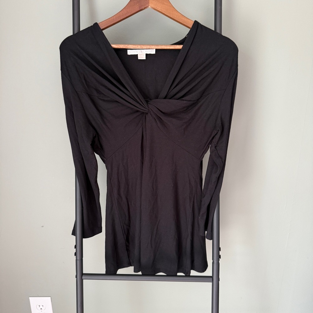 Boston Proper Black Tie Front Fitted Blouse